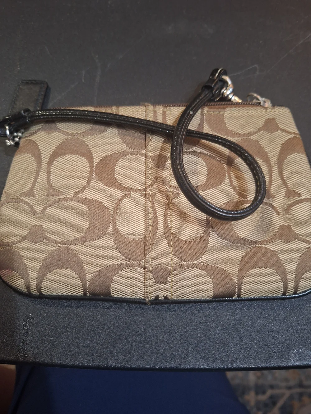 Coach Signature Canvas Wristlet in Brown/Tan
